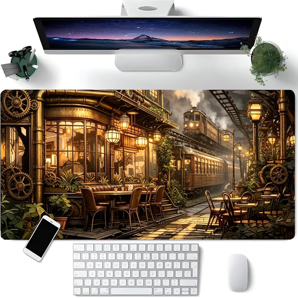 Retro Gaming Laptop - Retro Industrial Train Station Desk Pad